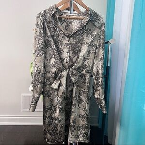 Mango | Snake Print Button Down Midi Shirt Dress XL